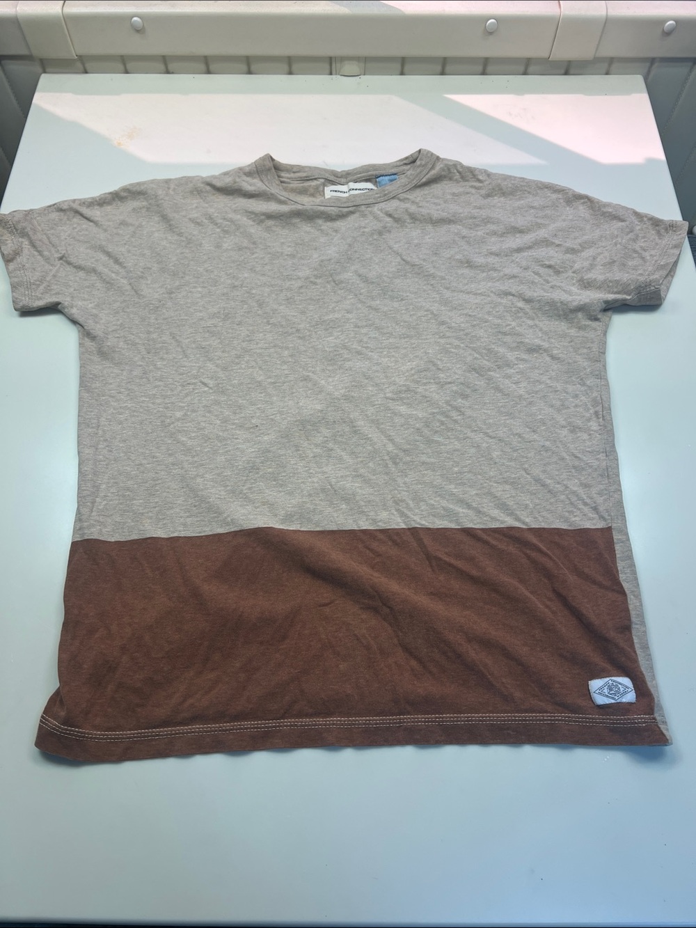 French Connection Two-Tone Gray and Brown Short Sleeve Tee